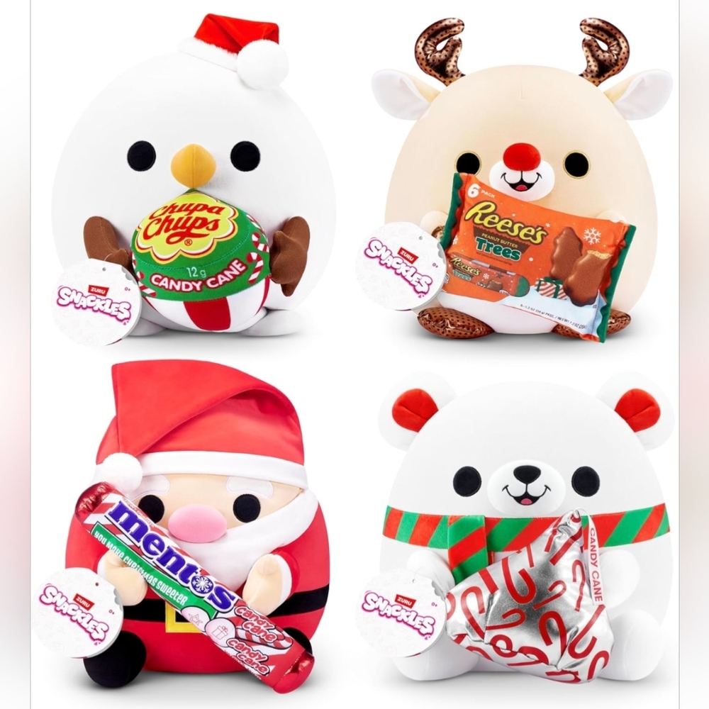 Snackles Christmas Polar Bear Candy Cane Kisses 14" Inch Plush by ZURU - Picture 6 of 7